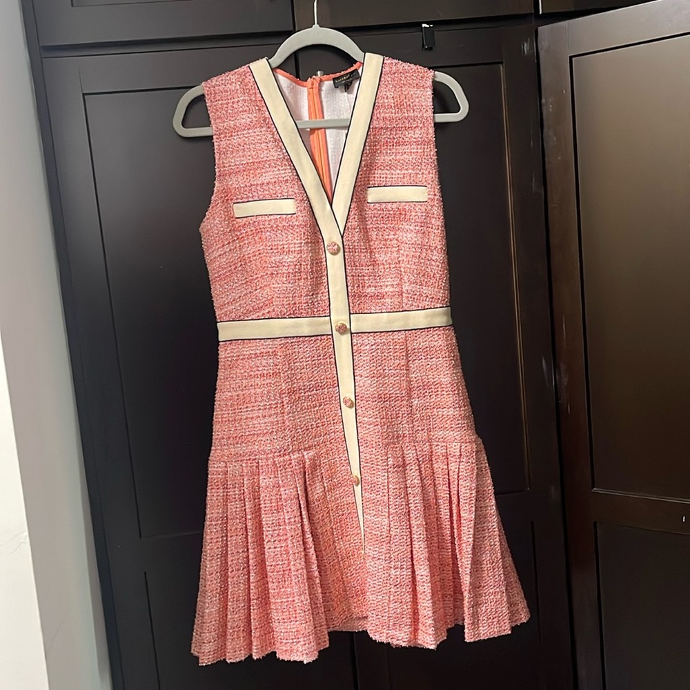 Anthropologie Pink/Rose Current Air Pink Maria Mini Tweed Dress- Medium